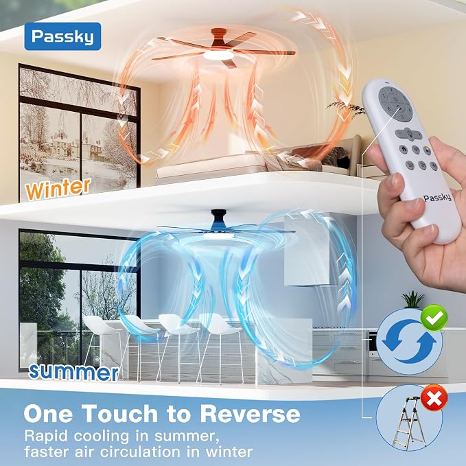 Ceiling Fans with Lights, 60 inch Flush Mount Ceiling fan with Remote Control, Low Profile Ceiling Fan for Bedroom