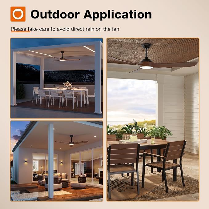 Ceiling Fans with Lights, 60 Inch Indoor/Outdoor Ceiling Fan with Remote Control, Reversible, 3 Wood Blades, 6 Speeds, 3CCT
