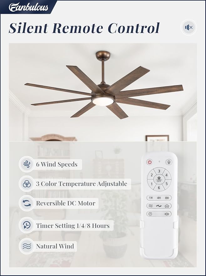 Ceiling Fans with Lights, 60 inch Large Ceiling Fan with Light and Remote, Outdoor Bronze Ceiling Fan for Living Room Patio