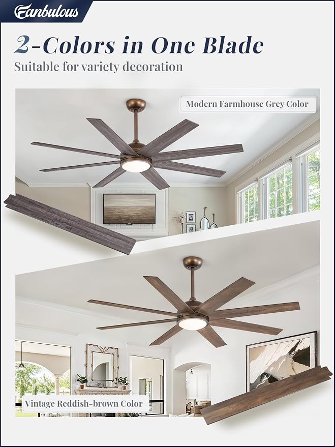 Ceiling Fans with Lights, 60 inch Large Ceiling Fan with Light and Remote, Outdoor Bronze Ceiling Fan for Living Room Patio