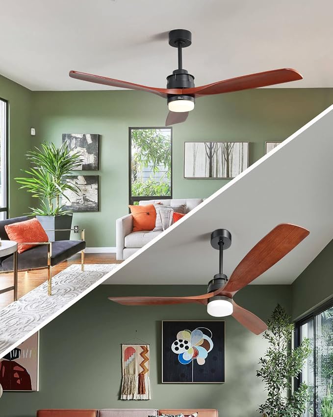 Ceiling Fans With Lights, 60 Inch Solid Wood Ceiling Fan With Light Remote Control, Indoor/Outdoor Ceiling Fan with