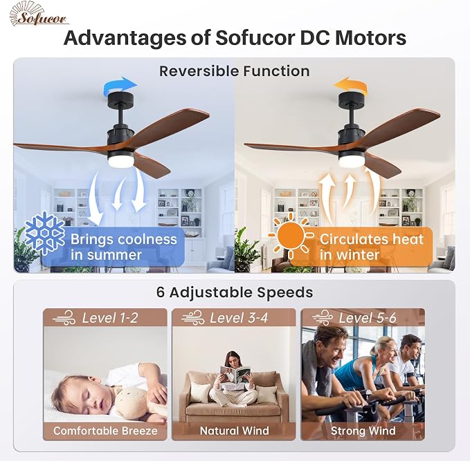 Ceiling Fans With Lights, 60 Inch Solid Wood Ceiling Fan With Light Remote Control, Indoor/Outdoor Ceiling Fan with