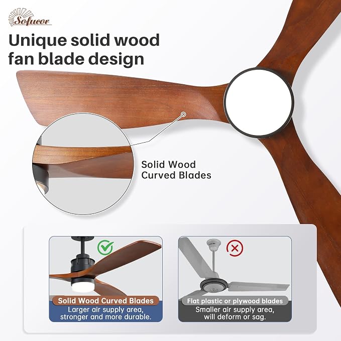 Ceiling Fans With Lights, 60 Inch Solid Wood Ceiling Fan With Light Remote Control, Indoor/Outdoor Ceiling Fan with