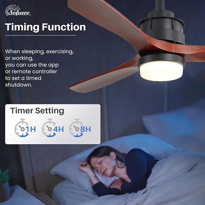 Ceiling Fans With Lights, 60 Inch Solid Wood Ceiling Fan With Light Remote Control, Indoor/Outdoor Ceiling Fan with