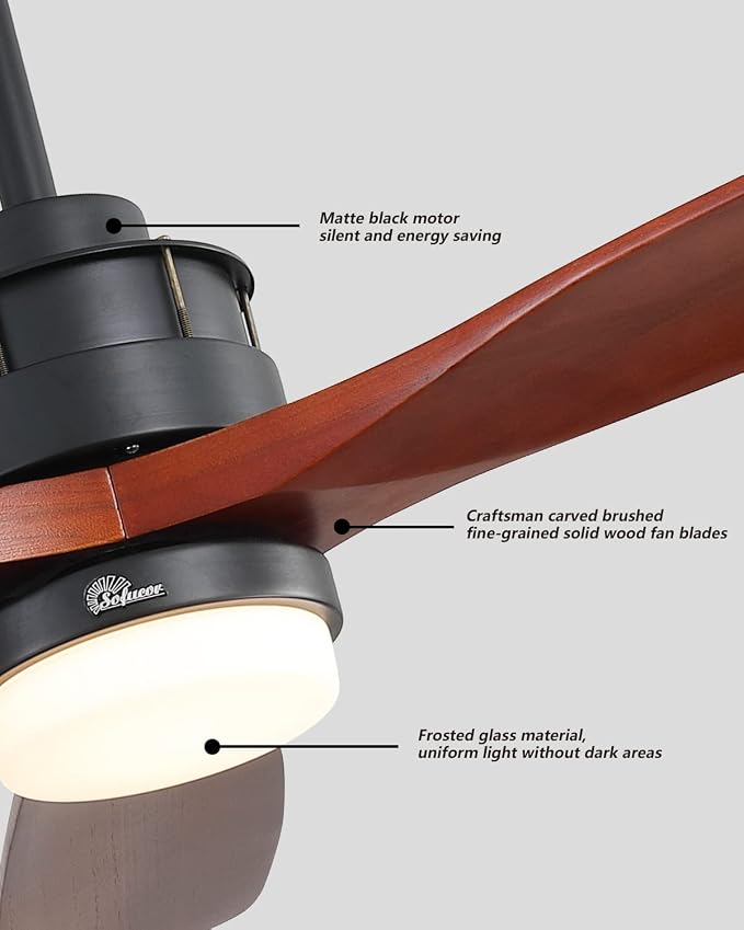 Ceiling Fans With Lights, 60 Inch Solid Wood Ceiling Fan With Light Remote Control, Indoor/Outdoor Ceiling Fan with