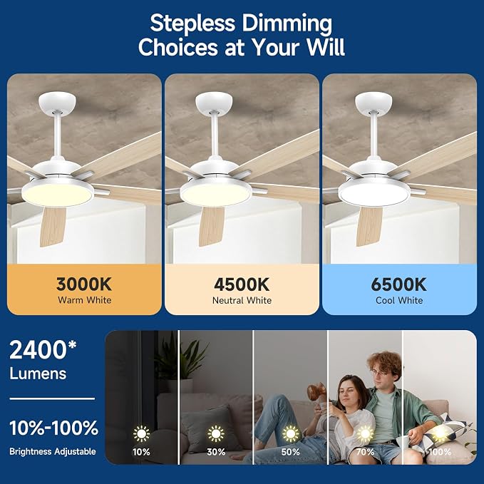 Ceiling Fans with Lights,62 Inch Smart Ceiling Fan,Remote and App Control,Dimmable,Reversible,Noiseless, Compatible with