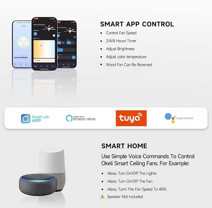 Ceiling Fans with Lights,62 Inch Smart Ceiling Fan,Remote and App Control,Dimmable,Reversible,Noiseless, Compatible with