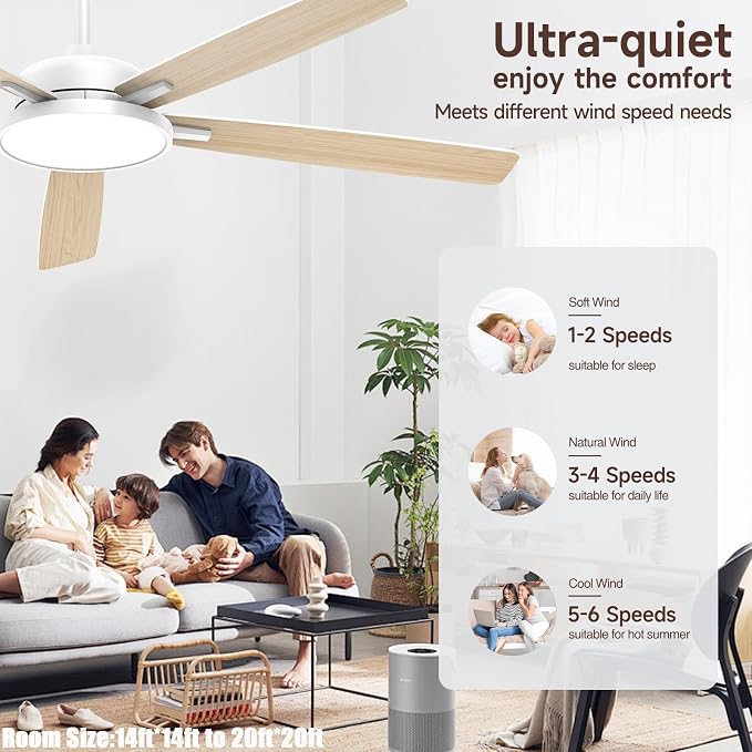 Ceiling Fans with Lights,62 Inch Smart Ceiling Fan,Remote and App Control,Dimmable,Reversible,Noiseless, Compatible with