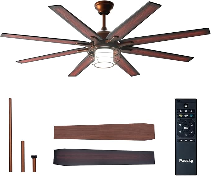 Ceiling Fans with Lights, 66 inch Bronze Ceiling fan with Light and Remote Control, Reversible, Dimmable, 3CCT, Quiet, Caged