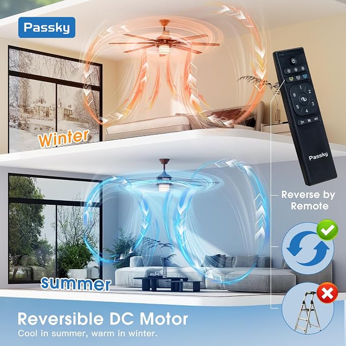 Ceiling Fans with Lights, 66 inch Bronze Ceiling fan with Light and Remote Control, Reversible, Dimmable, 3CCT, Quiet, Caged