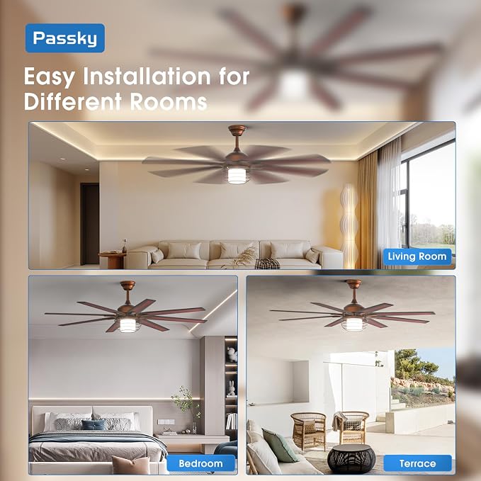 Ceiling Fans with Lights, 66 inch Bronze Ceiling fan with Light and Remote Control, Reversible, Dimmable, 3CCT, Quiet, Caged