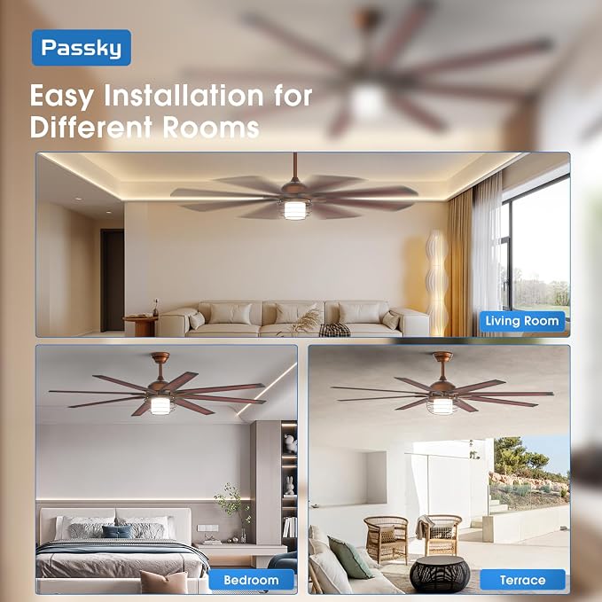 Ceiling Fans with Lights, 72 inch Bronze Ceiling fan with Light and Remote Control, Reversible, Dimmable, 3CCT, Quiet, Caged