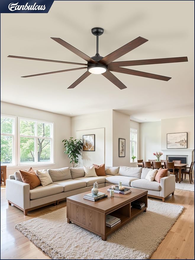 Ceiling Fans with Lights, 80 inch Large Ceiling Fan with Light and Remote, Outdoor Black Ceiling Fan for Living Room Patio, 6