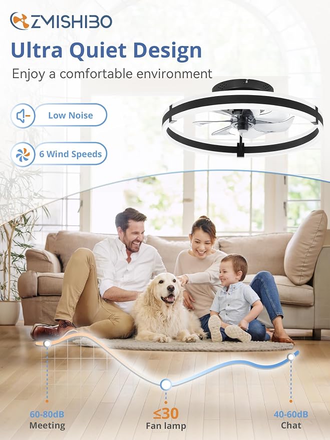 Ceiling Fans with Lights and Remote, 19.7'' Low Profile Ceiling Fan, 3000-6000K Dimmable Modern Flush Mount LED Fan Light, 6