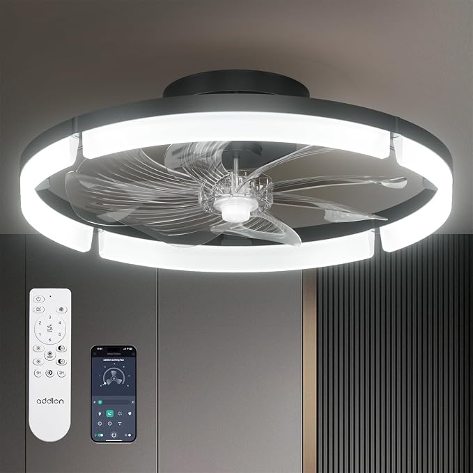 Ceiling Fans with Lights and Remote, 20 Inch Low Profile Ceiling Fans, 3000-6000K Dimmable Modern Flush Mount LED Fan Light