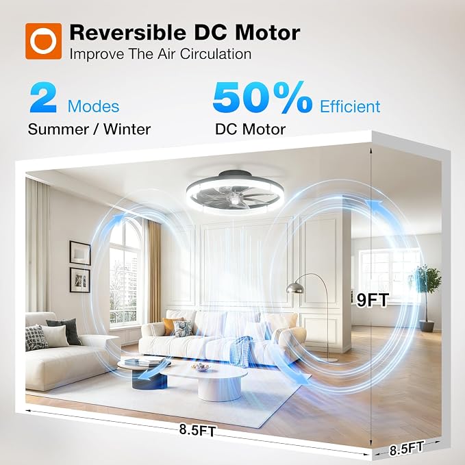 Ceiling Fans with Lights and Remote, 20 Inch Low Profile Ceiling Fans, 3000-6000K Dimmable Modern Flush Mount LED Fan Light