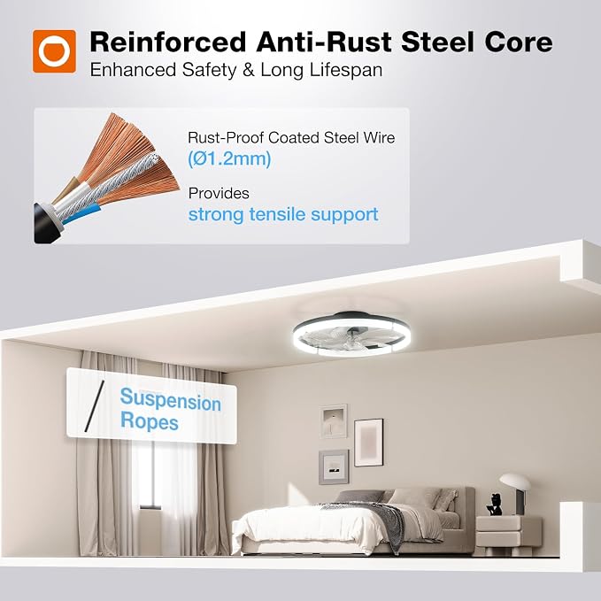 Ceiling Fans with Lights and Remote, 20 Inch Low Profile Ceiling Fans, 3000-6000K Dimmable Modern Flush Mount LED Fan Light