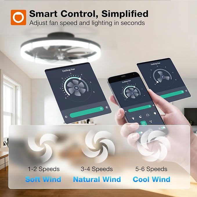 Ceiling Fans with Lights and Remote, 20 Inch Low Profile Ceiling Fans, 3000-6000K Dimmable Modern Flush Mount LED Fan Light