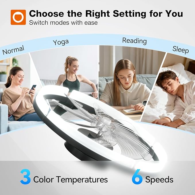 Ceiling Fans with Lights and Remote, 20 Inch Low Profile Ceiling Fans, 3000-6000K Dimmable Modern Flush Mount LED Fan Light