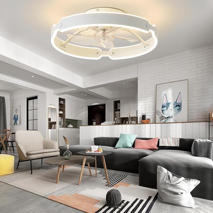 Ceiling Fans with Lights and Remote, 20'' Low Profile Ceiling Fan, 3000-6000K Dimmable Modern Flush Mount LED Fan Light, 6