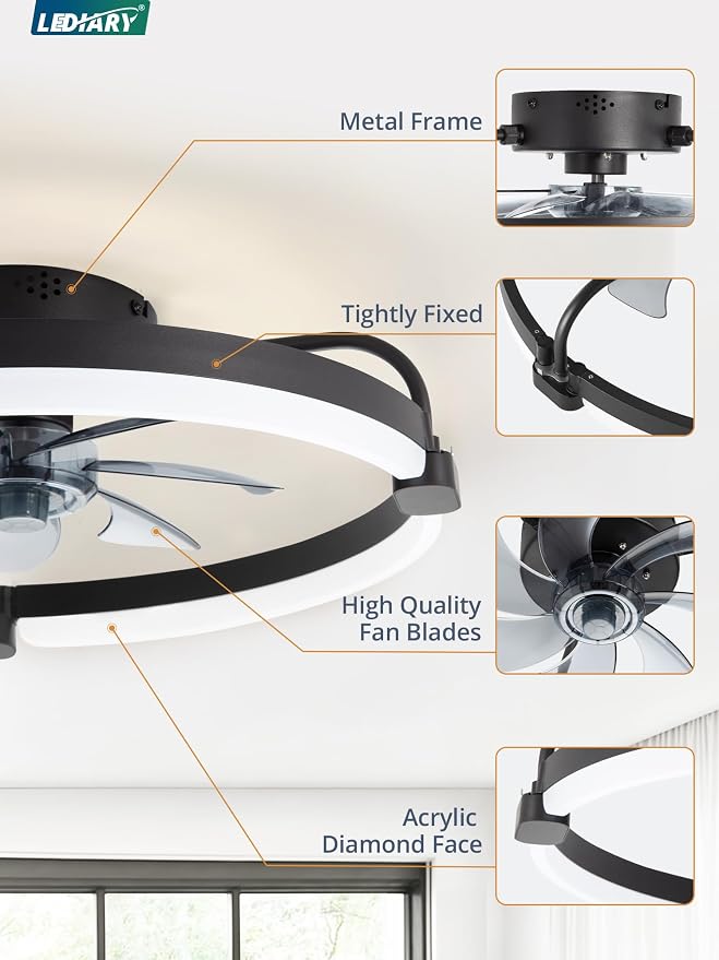 Ceiling Fans with Lights and Remote, 20'' Low Profile Ceiling Fan with Light, 3000-6000K Dimmable Fandelier LED, alternate