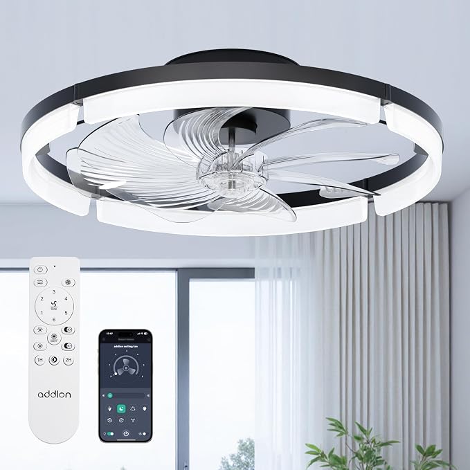 Ceiling Fans with Lights and Remote, 20'' Low Profile Ceiling Fans, 3000-6000K Dimmable Modern Flush Mount LED