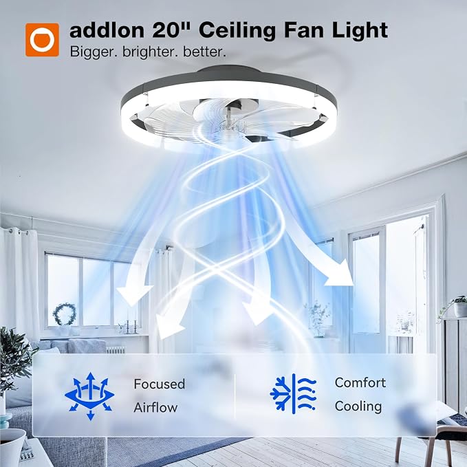 Ceiling Fans with Lights and Remote, 20'' Low Profile Ceiling Fans, 3000-6000K Dimmable Modern Flush Mount LED, alternate