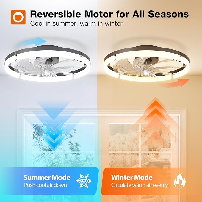 Ceiling Fans with Lights and Remote, 20'' Low Profile Ceiling Fans, 3000-6000K Dimmable Modern Flush Mount LED, alternate