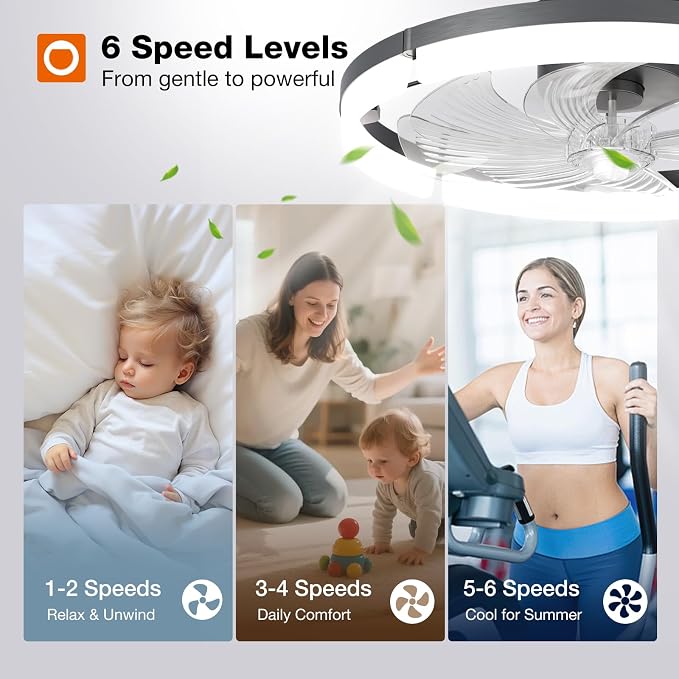 Ceiling Fans with Lights and Remote, 20'' Low Profile Ceiling Fans, 3000-6000K Dimmable Modern Flush Mount LED, alternate