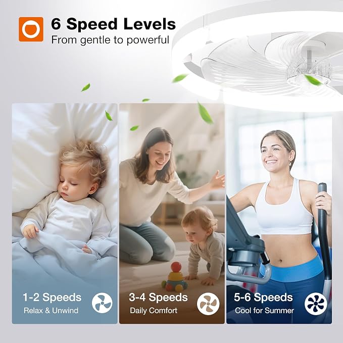 Ceiling Fans with Lights and Remote, 20'' Low Profile Ceiling Fans, 3000-6000K Dimmable Modern Flush Mount LED, alternate