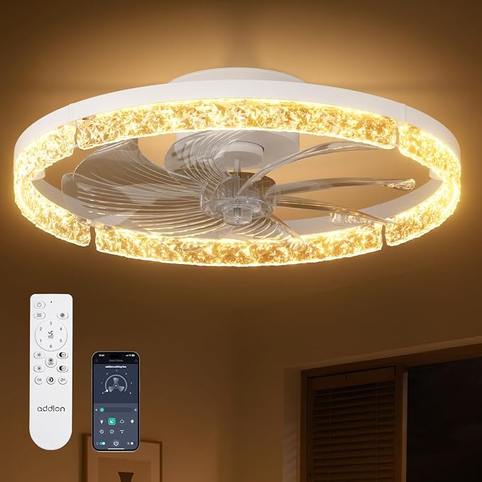 Ceiling Fans with Lights and Remote, 20'' Low Profile Flush Mount Ceiling Fan, 3000–6000K Dimmable LED