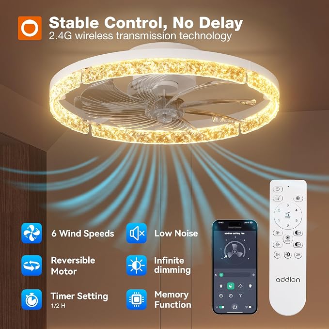 Ceiling Fans with Lights and Remote, 20'' Low Profile Flush Mount Ceiling Fan, 3000–6000K Dimmable LED, alternate view 4