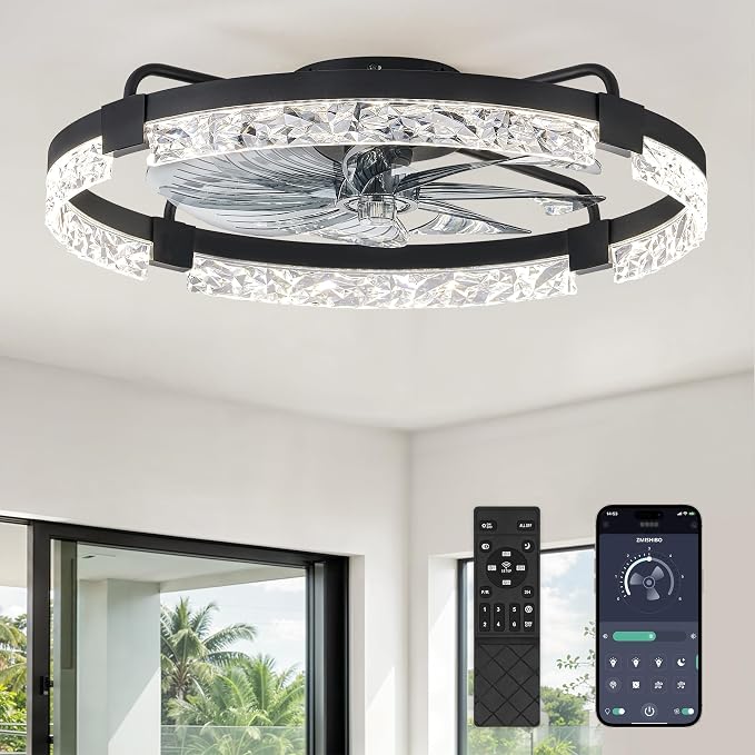 Ceiling Fans with Lights and Remote, 24 Inch Flush Mount Fan Light, 6 Speeds, 3CCT, Dimmable, Low Profile Ceiling Fan, Modern