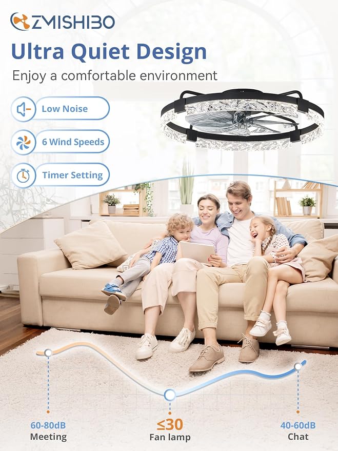 Ceiling Fans with Lights and Remote, 24 Inch Flush Mount Fan Light, 6 Speeds, 3CCT, Dimmable, Low Profile Ceiling Fan, Modern