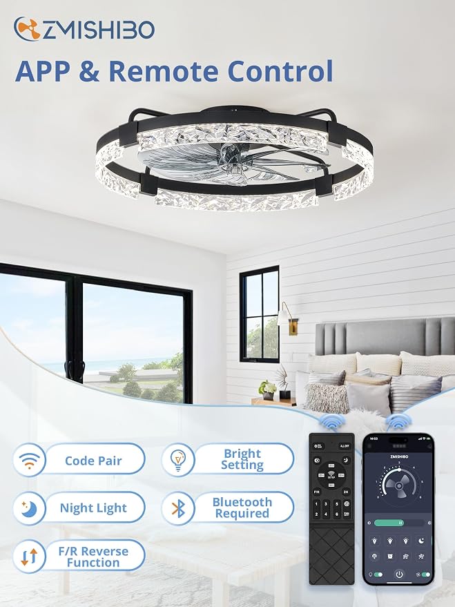 Ceiling Fans with Lights and Remote, 24 Inch Flush Mount Fan Light, 6 Speeds, 3CCT, Dimmable, Low Profile Ceiling Fan, Modern