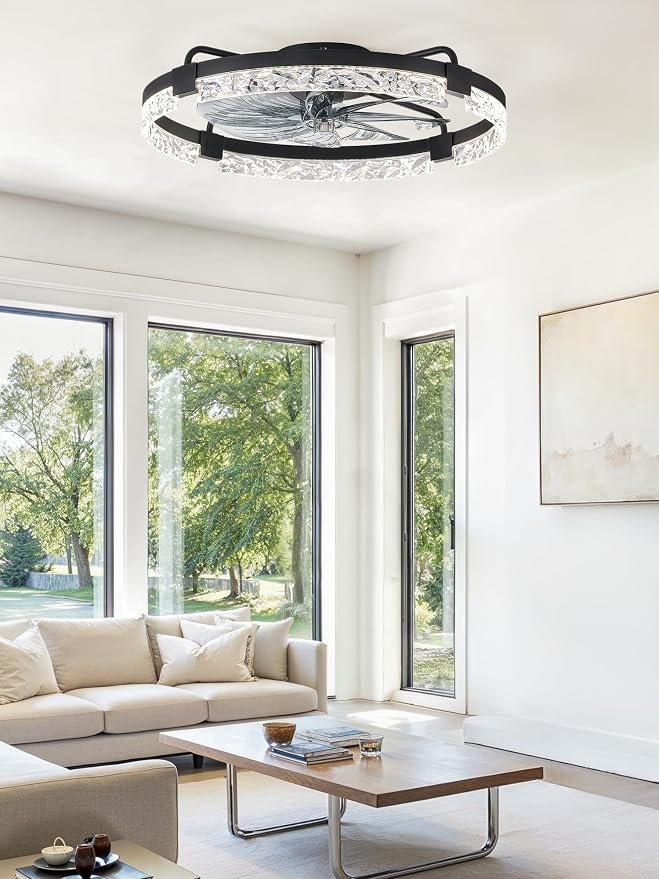 Ceiling Fans with Lights and Remote, 24 Inch Flush Mount Fan Light, 6 Speeds, 3CCT, Dimmable, Low Profile Ceiling Fan, Modern