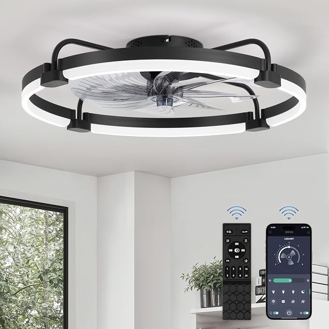 Ceiling Fans with Lights and Remote, 24'' Low Profile Ceiling Fan with Light, 3000-6000K Dimmable Fandelier LED