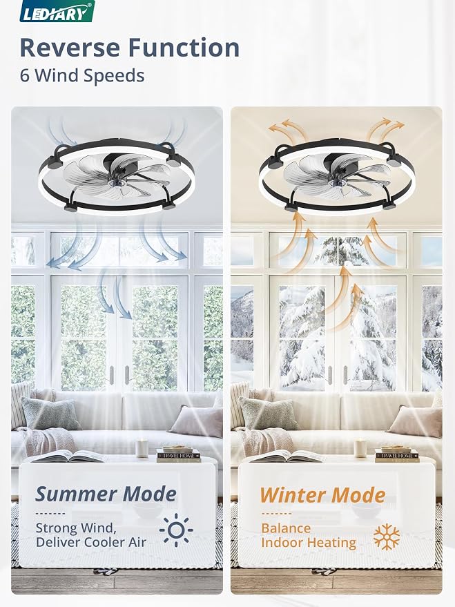 Ceiling Fans with Lights and Remote, 24'' Low Profile Ceiling Fan with Light, 3000-6000K Dimmable Fandelier LED, alternate