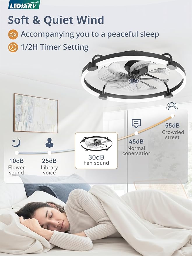 Ceiling Fans with Lights and Remote, 24'' Low Profile Ceiling Fan with Light, 3000-6000K Dimmable Fandelier LED, alternate