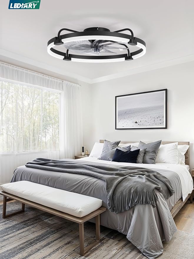 Ceiling Fans with Lights and Remote, 24'' Low Profile Ceiling Fan with Light, 3000-6000K Dimmable Fandelier LED, alternate