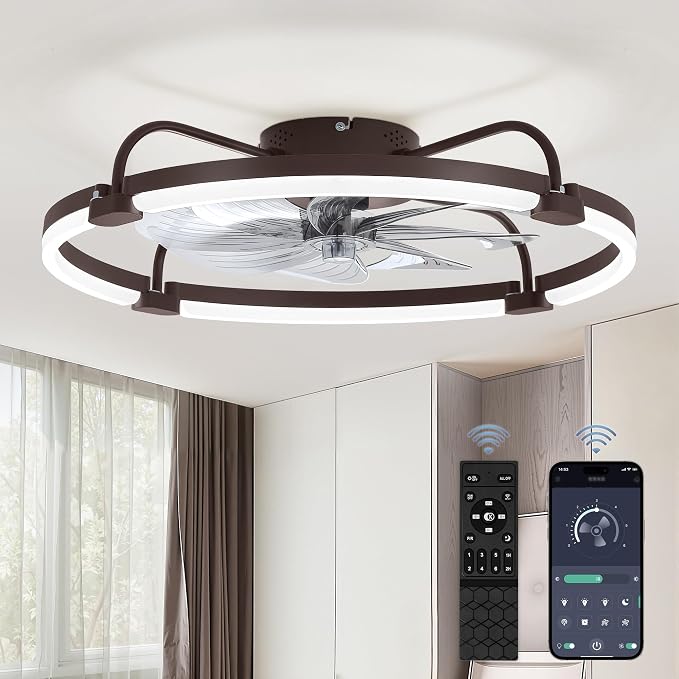 Ceiling Fans with Lights and Remote, 24'' Low Profile Ceiling Fan with Light, 3000-6000K Dimmable Fandelier LED