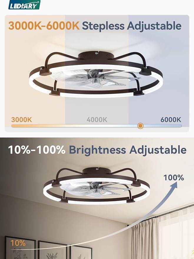 Ceiling Fans with Lights and Remote, 24'' Low Profile Ceiling Fan with Light, 3000-6000K Dimmable Fandelier LED, alternate