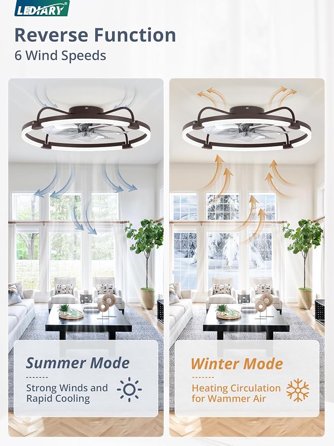 Ceiling Fans with Lights and Remote, 24'' Low Profile Ceiling Fan with Light, 3000-6000K Dimmable Fandelier LED, alternate