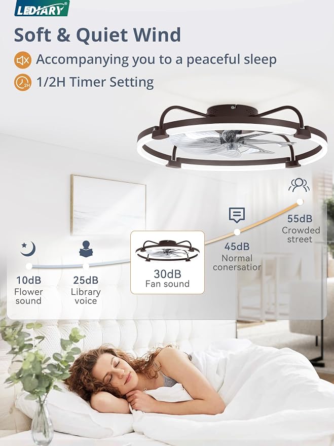 Ceiling Fans with Lights and Remote, 24'' Low Profile Ceiling Fan with Light, 3000-6000K Dimmable Fandelier LED, alternate