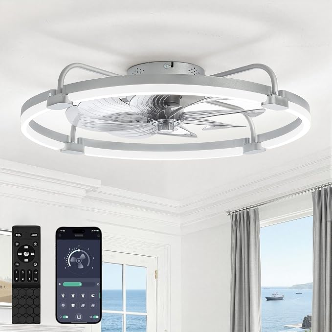 Ceiling Fans with Lights and Remote, 24'' Low Profile Ceiling Fan with Light, 3000-6000K Dimmable Fandelier LED