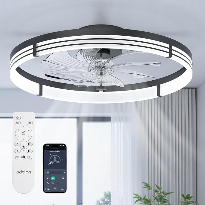 Ceiling Fans with Lights and Remote, 24'' Low Profile Ceiling Fans, 3000-6000K Dimmable Modern Flush Mount LED