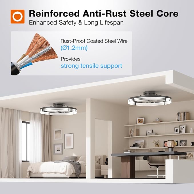 Ceiling Fans with Lights and Remote, 24'' Low Profile Ceiling Fans, 3000-6000K Dimmable Modern Flush Mount LED, alternate