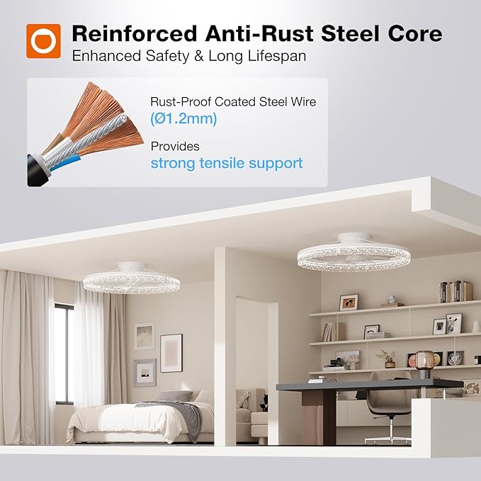 Ceiling Fans with Lights and Remote, 24'' Low Profile Flush Mount Ceiling Fan, 3000–6000K Dimmable LED Fandelier, Bladeless
