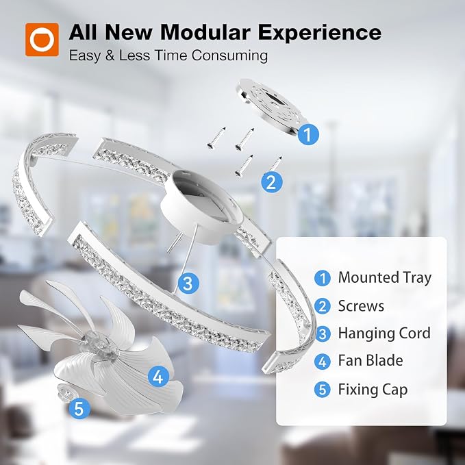 Ceiling Fans with Lights and Remote, 24'' Low Profile Flush Mount Ceiling Fan, 3000–6000K Dimmable LED Fandelier, Bladeless
