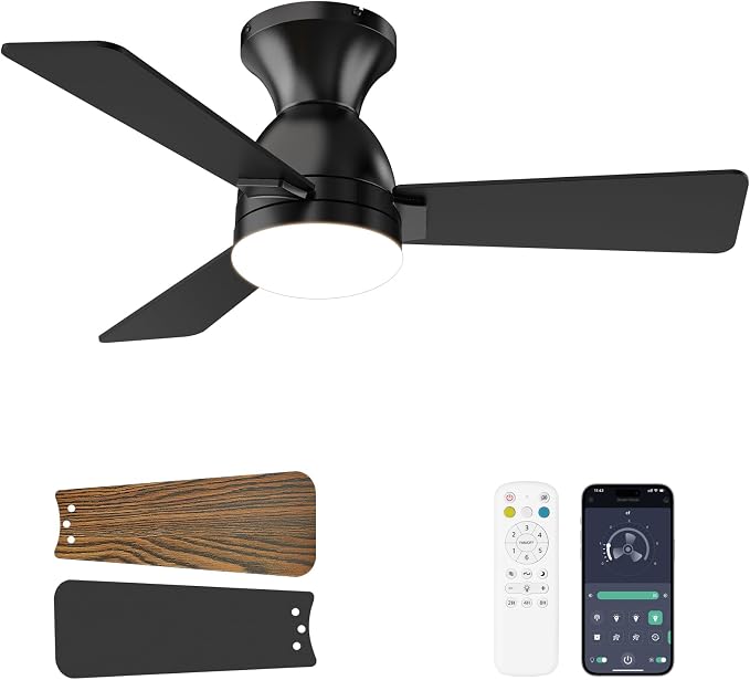 Ceiling Fans with Lights and Remote, 36 Inch Ceiling Fan with Light, Low Profile, Reversible, Dimmable LED, Flush Mount